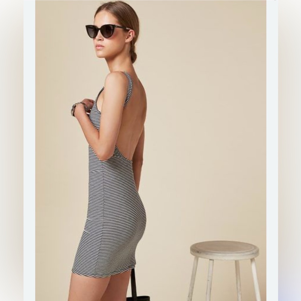 Reformation navy striped scoop neck stretchy minidress